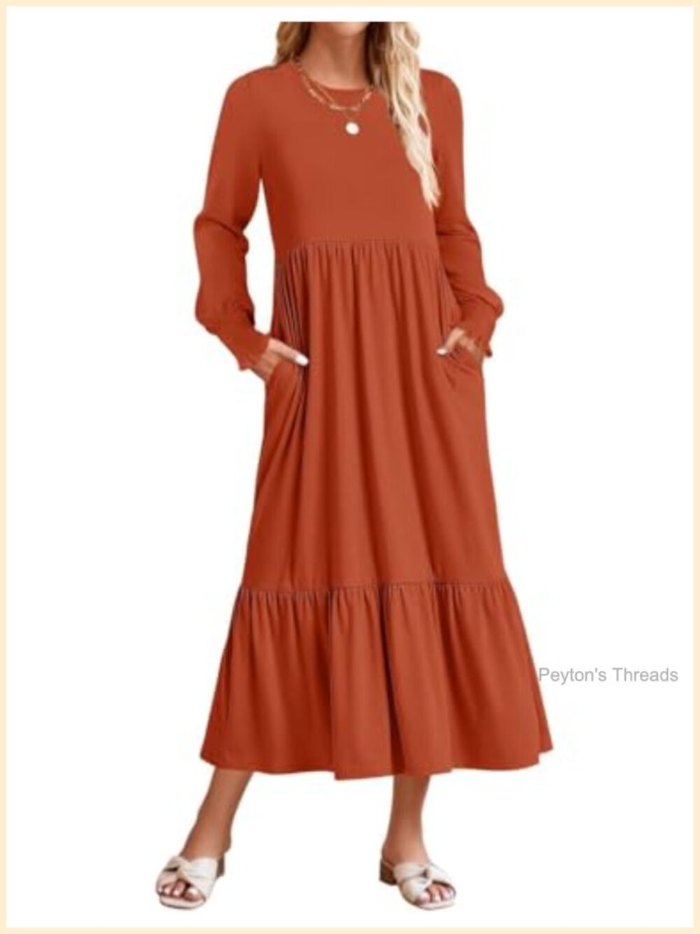 ZESICA Women's Long Sleeve Boho Maxi Dress Tiered Ruffle Smocked Casual Fall